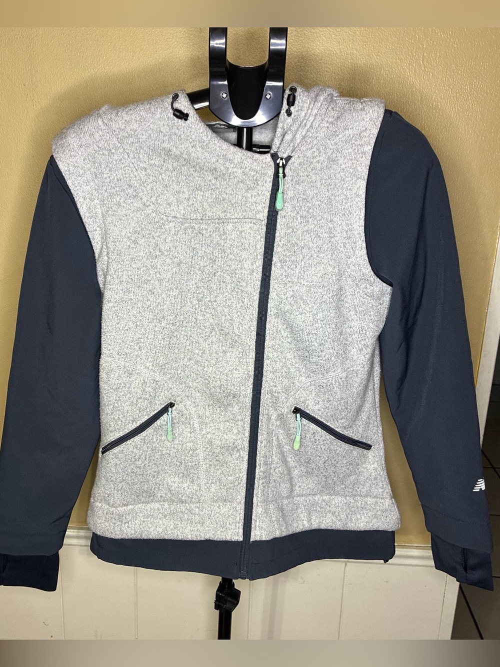 New Balance Heather Gray and Navy Zip Hoodie with Mint Accents